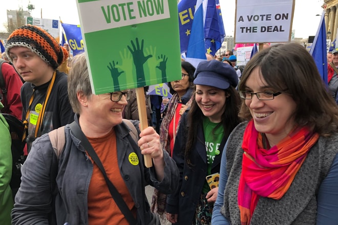 Isle of Wight Green Spokesperson, Vix Lowthion, with other prominent Greens, at a pro-European Union rally