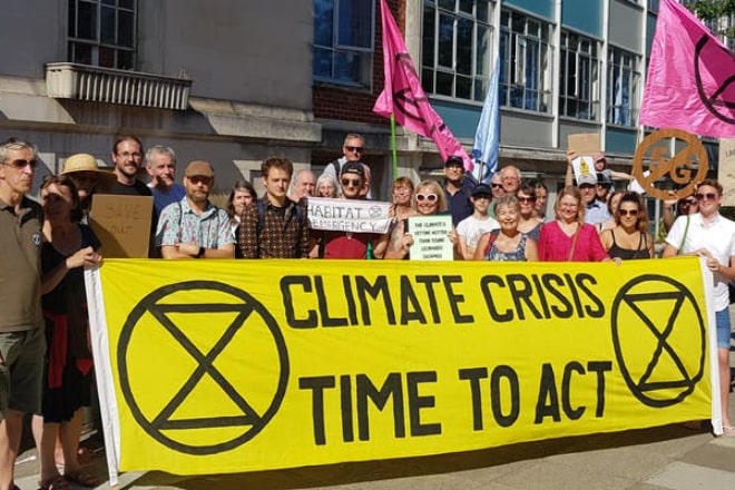 Extinction Rebellion Isle of Wight demonstration outside County Hall in Newport